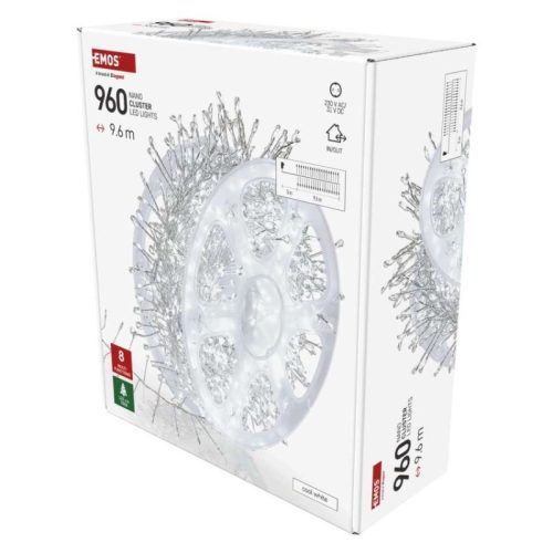 LED nano fényfüzér tekercsen, ezüst , 9,6 m, hideg fehér, időzítő