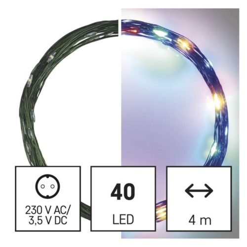 LED karácsonyi nano fényfüzér, zöld, 4 m, kültéri és beltéri, többszínű, időzítő