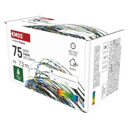 LED karácsonyi nano fényfüzér, zöld, 7,5 m, kültéri és beltéri, többszínű, időzítő