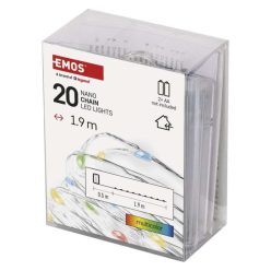   LED karácsonyi nano fényfüzér, 1,9 m, 2x AA, beltéri, többszínű, időzítő