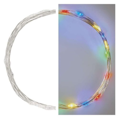 LED karácsonyi nano fényfüzér, 1,9 m, 2x AA, beltéri, többszínű, időzítő