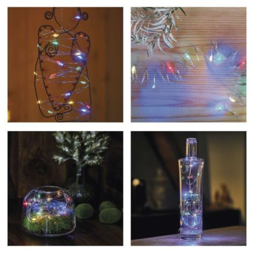 LED karácsonyi nano fényfüzér, 1,9 m, 2x AA, beltéri, többszínű, időzítő