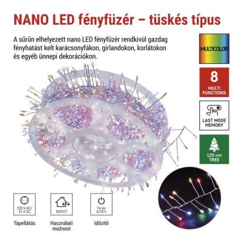 LED nano fényfüzér tekercsen, ezüst , 9,6 m, többszínű, időzítő