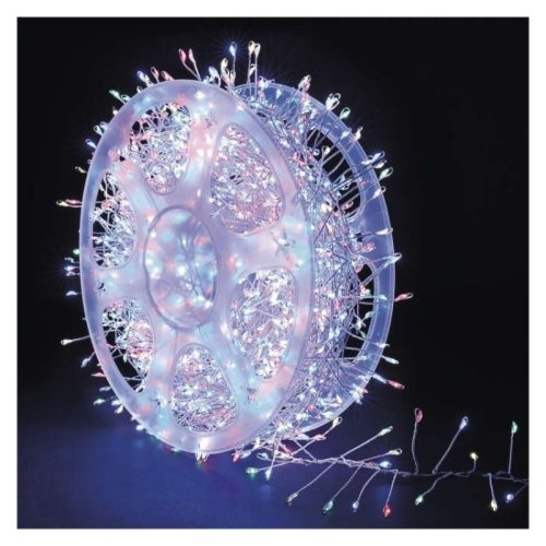 LED nano fényfüzér tekercsen, ezüst , 14,4 m, többszínű, időzítő