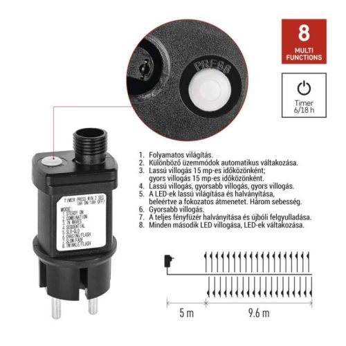 LED nano fényfüzér tekercsen, ezüst , 14,4 m, többszínű, időzítő