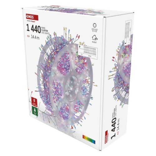 LED nano fényfüzér tekercsen, ezüst , 14,4 m, többszínű, időzítő