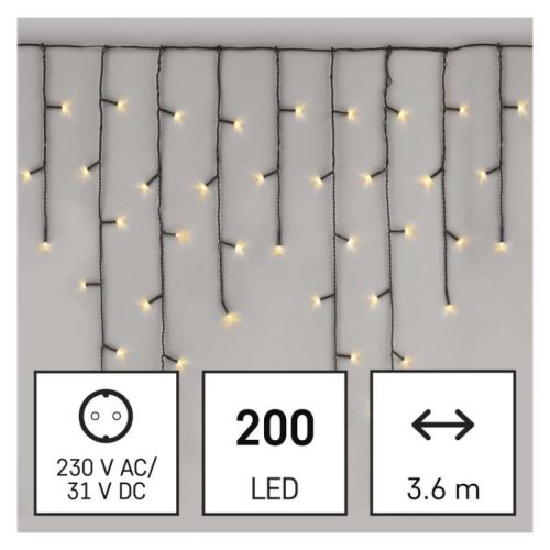 LED karácsonyi jégcsapok, 3,6 m, kültéri és beltéri, meleg fehér, programokkal