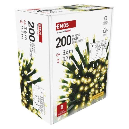 LED karácsonyi jégcsapok, 3,6 m, kültéri és beltéri, meleg fehér, programokkal
