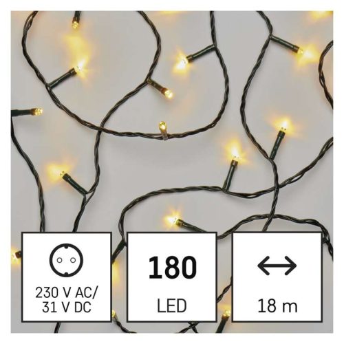 LED karácsonyi fényfüzér, 18 m, kültéri és beltéri, meleg fehér, progr, időz.