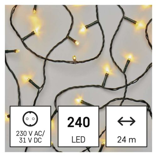 LED karácsonyi fényfüzér, 24 m, kültéri és beltéri, meleg fehér, progr, időz.