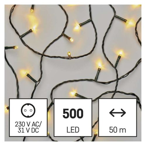 LED karácsonyi fényfüzér, 50 m, kültéri és beltéri, meleg fehér, progr, időz.