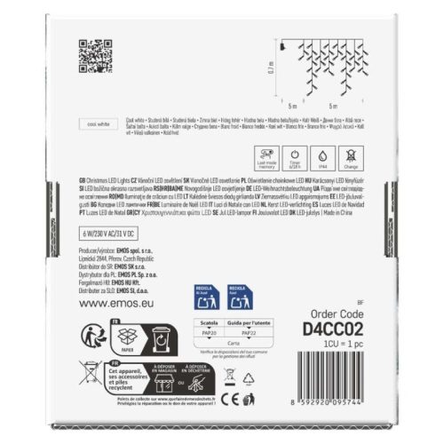 LED karácsonyi jégcsapok, 5 m, kültéri és beltéri, hideg fehér, távirányító, progr, időz.