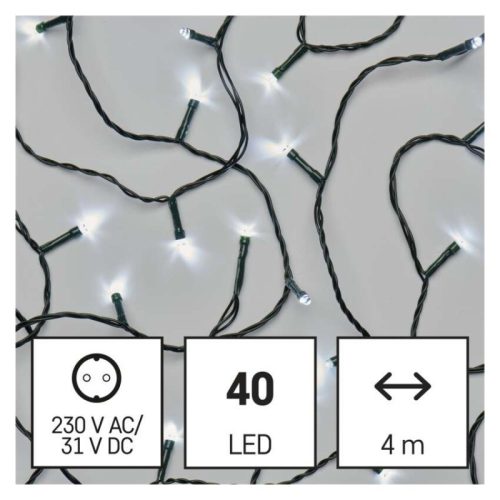 LED karácsonyi fényfüzér, 4 m, kültéri és beltéri, hideg fehér, progr, időz.