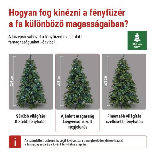 LED karácsonyi fényfüzér, 50 m, kültéri és beltéri, hideg fehér, progr, időz.