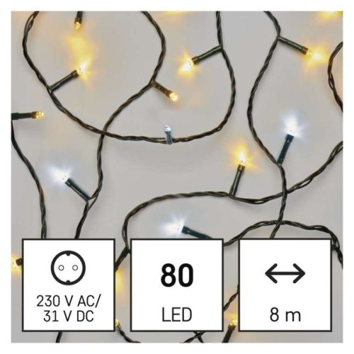 LED karácsonyi fényfüzér, 8 m, kültéri és beltéri, meleg/hideg fehér, időzítő