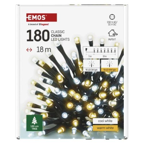 LED karácsonyi fényfüzér, 18 m, kültéri és beltéri, meleg/hideg fehér, időzítő