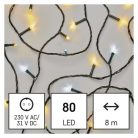LED karácsonyi fényfüzér, villogó, 8 m, kültéri és beltéri, meleg/hideg fehér, időzítő