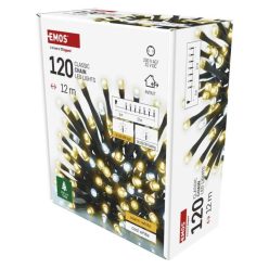   LED karácsonyi fényfüzér, villogó, 12 m, kültéri és beltéri, meleg/hideg fehér, időzítő