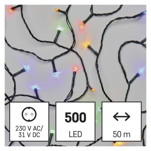 LED karácsonyi fényfüzér, 50 m, kültéri és beltéri, többszínű, progr, időz.