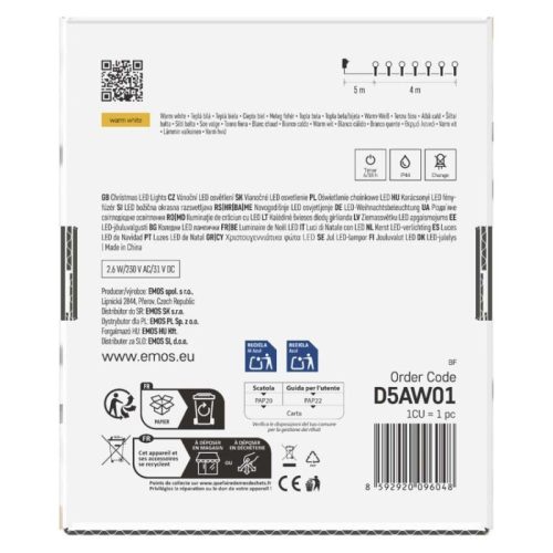 LED fényfüzér, cseresznye – golyók 2,5 cm, 4 m, kültéri és beltéri, meleg fehér, időzítő