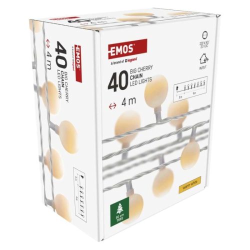 LED fényfüzér, cseresznye – golyók 2,5 cm, 4 m, kültéri és beltéri, meleg fehér, időzítő