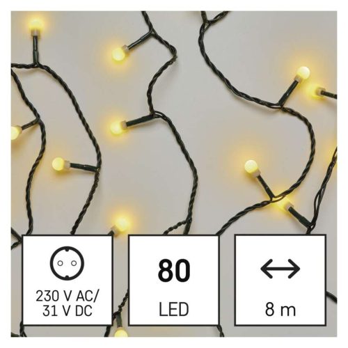 LED karácsonyi fényfüzér, cseresznye–golyók,8 m,kültéri és beltéri,meleg fehér,progr,időz.
