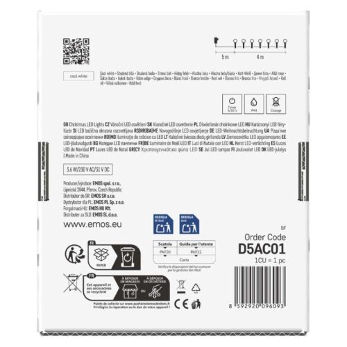 LED fényfüzér, cseresznye – golyók 2,5 cm, 4 m, kültéri és beltéri, hideg fehér, időzítő