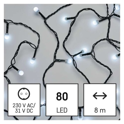 LED karácsonyi fényfüzér,cseresznye–golyók, 8 m,kültéri és beltéri,hideg fehér,progr,időz.