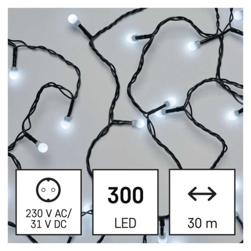 LED karácsonyi fényfüzér,cseresznye–golyók,30 m,kültéri és beltéri,hideg fehér,progr,időz.