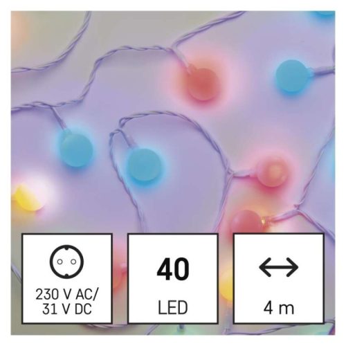 LED fényfüzér, cseresznye – golyók 2,5 cm, 4 m, kültéri és beltéri, többszínű, időzítő