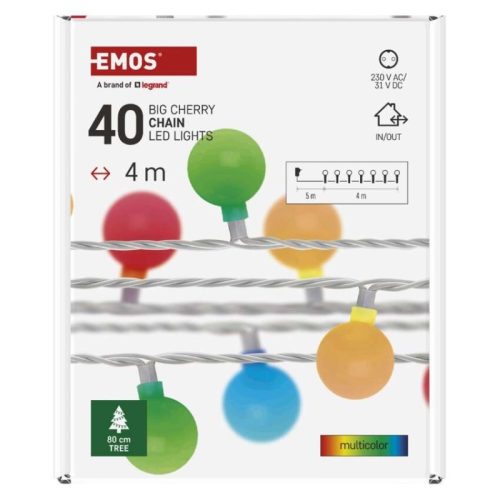 LED fényfüzér, cseresznye – golyók 2,5 cm, 4 m, kültéri és beltéri, többszínű, időzítő
