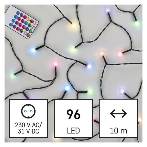 LED karácsonyi fényfüzér, cseresznye – golyók, 10 m, RGB, távirányító, programok, időzítő