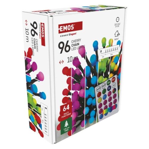 LED karácsonyi fényfüzér, cseresznye – golyók, 10 m, RGB, távirányító, programok, időzítő