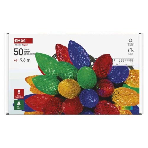 LED karácsonyi fényfüzér, színes égők, 9,8 m, multicolor, többfunkciós
