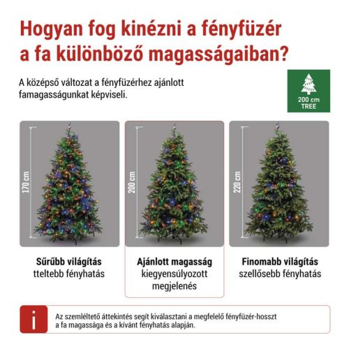 LED karácsonyi fényfüzér,cseresznye–golyók, 20 m, kültéri és beltéri, többszínű,progr,időz