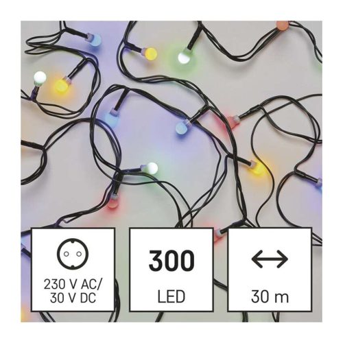 LED karácsonyi fényfüzér,cseresznye–golyók, 30 m, kültéri és beltéri, többszínű,progr,időz