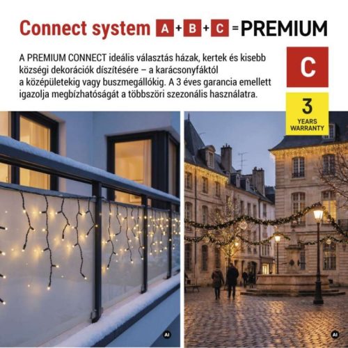 Premium LED sorolható füzér, fekete – jégcsapok, 3 m, kültéri, meleg fehér