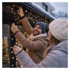 Premium LED sorolható füzér, fekete – jégcsapok, 3 m, kültéri, hideg fehér