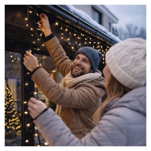 Premium LED sorolható füzér, fekete – jégcsapok, 3 m, kültéri, hideg fehér