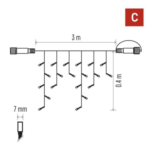 Premium LED sorolható füzér, fehér – jégcsapok, 3 m, kültéri, hideg fehér