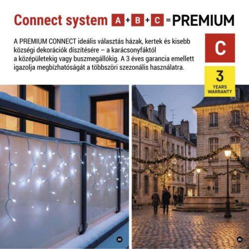Premium LED sorolható füzér, villogó, fehér – jégcsapok, 3 m, kültéri, hideg fehér