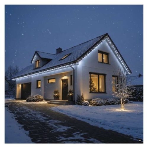 Premium LED sorolható füzér, villogó, 10 m, kültéri és beltéri, hideg fehér