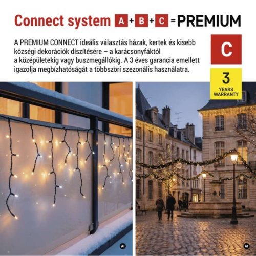 Premium LED sorolható füzér, villogó – jégcsapok, 3 m, kültéri, meleg/hideg fehér