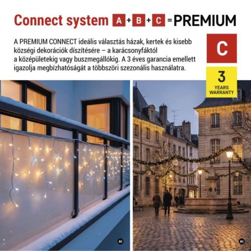 Premium LED sorolható füzér, villogó, fehér – jégcsapok, 3 m, kültéri, meleg/hideg fehér