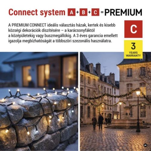 Premium LED sorolható füzér, villogó, 10 m, kültéri, meleg/hideg fehér