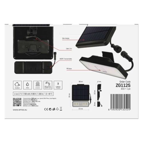 EMOS LED SOLAR reflektor hordozható SUNNO, PIR, 1300lm IP54 természetes fehér
