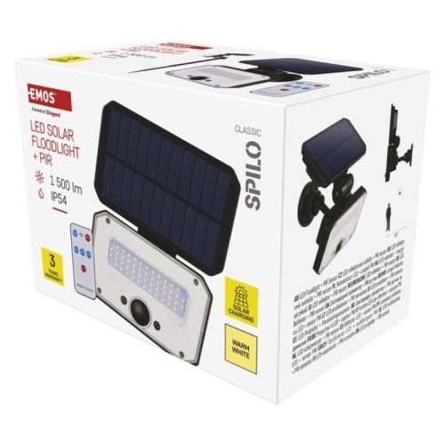 EMOS LED SOLAR reflektor hordozható SPILO, PIR, 1500lm IP54 meleg fehér