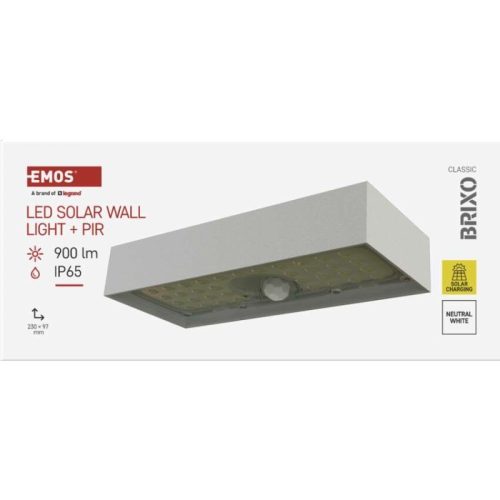 EMOS LED SOLAR lámpatest BRIXO PIR, 900lm IP65 természetes fehér