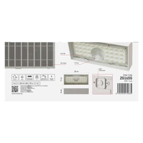 EMOS LED SOLAR lámpatest BRIXO PIR, 900lm IP65 természetes fehér