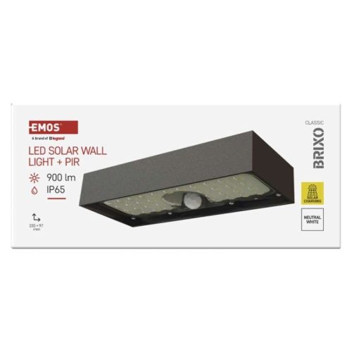 EMOS LED SOLAR lámpatest BRIXO PIR, 900lm IP65 természetes fehér